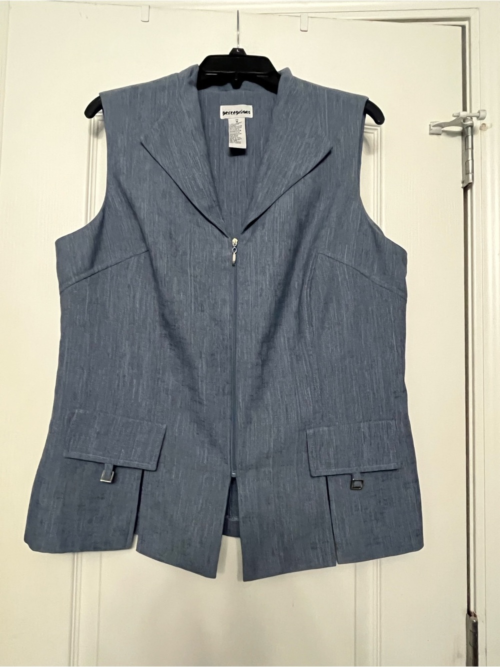 Perceptions Slate Blue Sleeveless Zip-Front Vest/Blazer